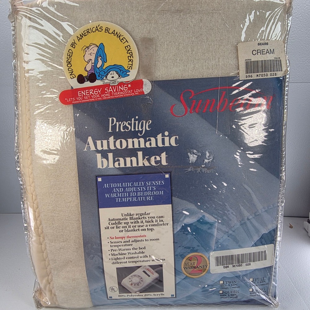 VTG Sunbeam Prestige Automatic Electric Blanket Twin Cream 60x84 NOS 11 Settings